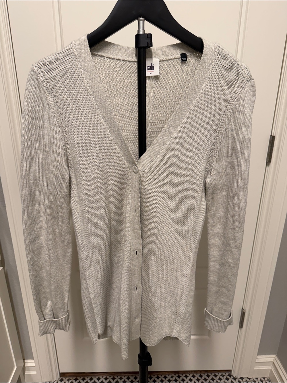 CAbi Women's Light Silver-Gray V-Neck Button Cardigan